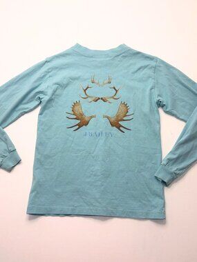 J. Bailey Long Sleeve Logo Tee- Antlers on Ocean Blue Preppy Traditional sz. 10